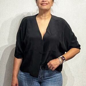 Falcon & Bloom Black Night Silk Open Front Blouse Sz M NWT